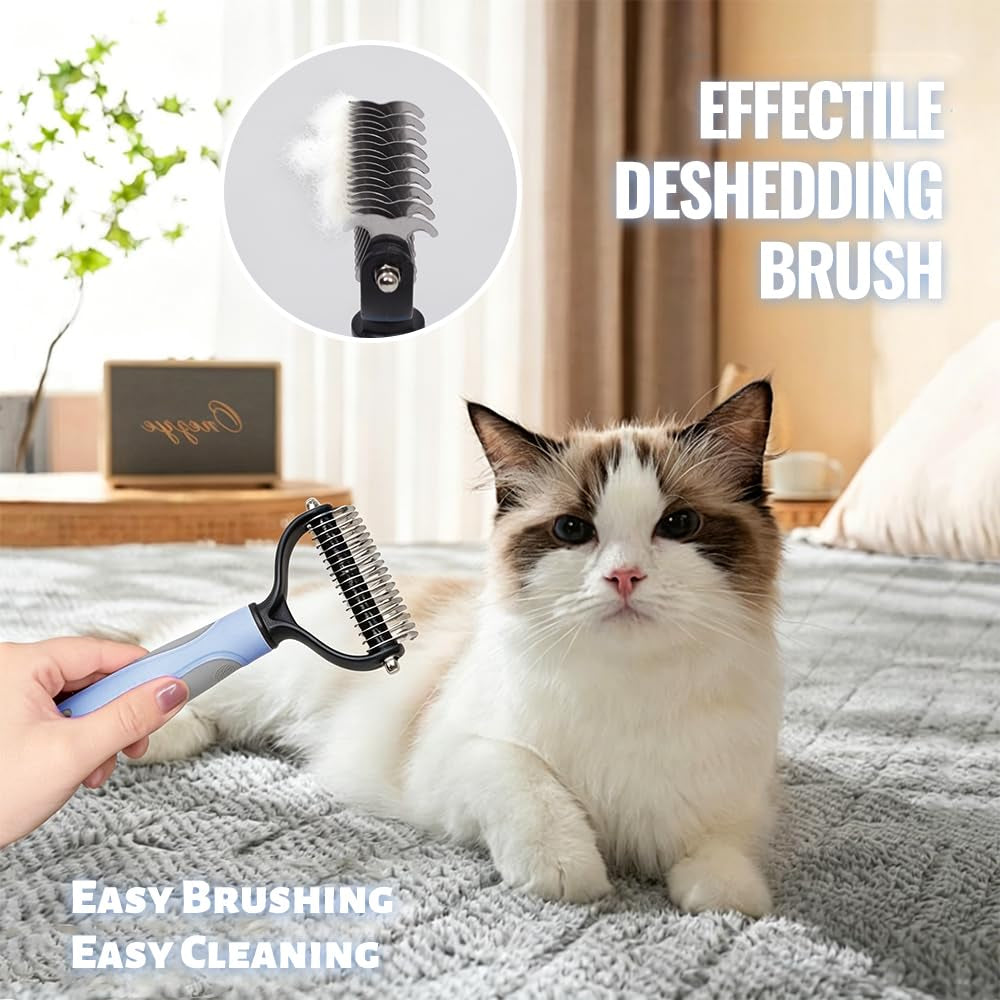 Pet Grooming Kit, 7 Piece Set with Dog Shedding Brush,Dematting Comb, Nail Clipper, Nail File, Flea Comb, Bath Brush and Grooming Glove for Dogs and Cats Blue