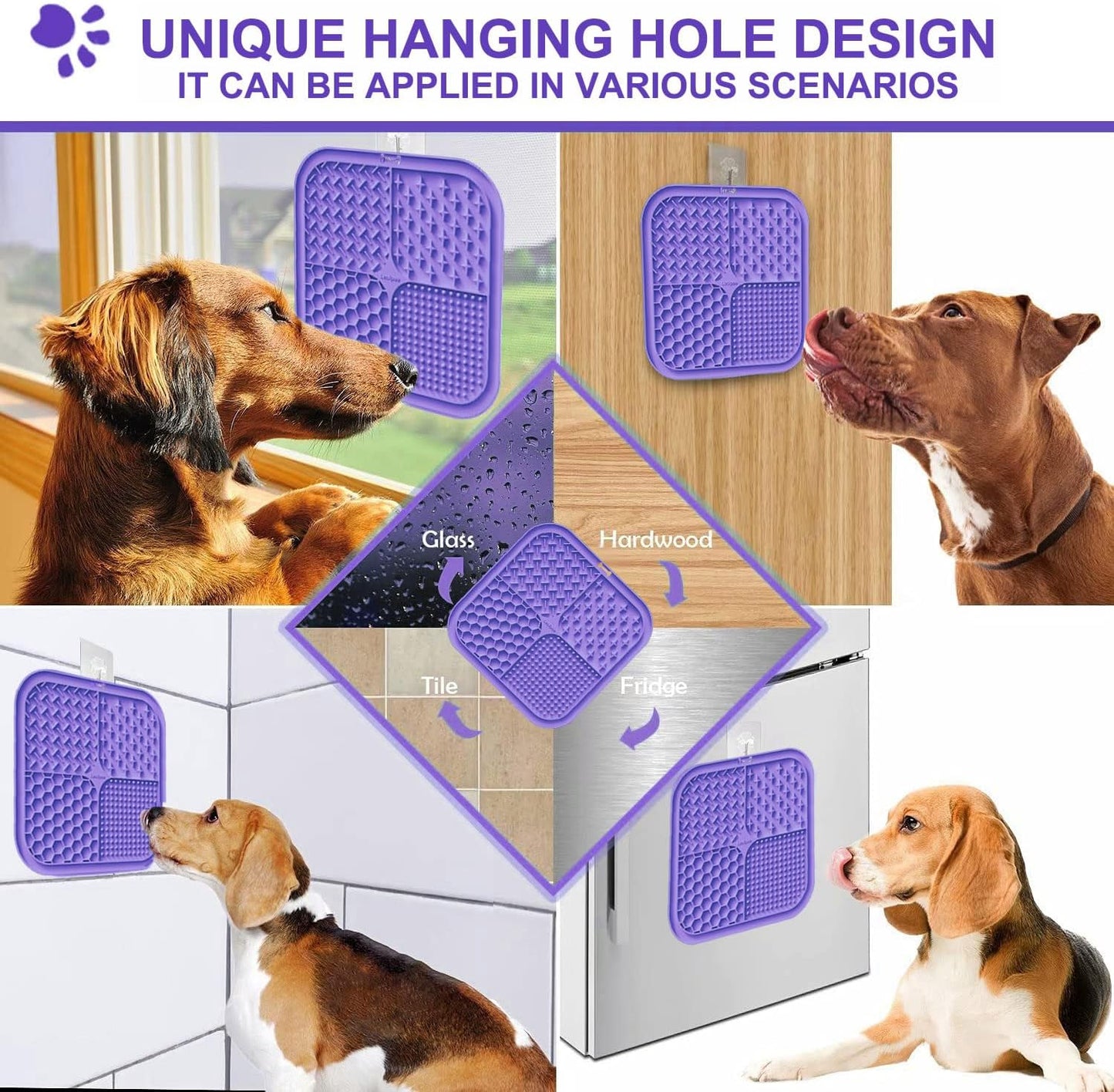 Licking Mat for Dogs & Cats 2 Pack, Slow Feeder Lick Pat, Anxiety Relief Dog Toys Feeding Mat for Butter Yogurt Peanut, Pets Supplies Bathing Grooming Training Calming Mat (Cyan&Purple)