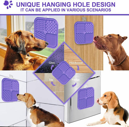 Licking Mat for Dogs & Cats 2 Pack, Slow Feeder Lick Pat, Anxiety Relief Dog Toys Feeding Mat for Butter Yogurt Peanut, Pets Supplies Bathing Grooming Training Calming Mat (Cyan&Purple)
