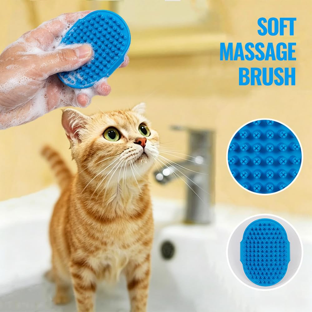 Pet Grooming Kit, 7 Piece Set with Dog Shedding Brush,Dematting Comb, Nail Clipper, Nail File, Flea Comb, Bath Brush and Grooming Glove for Dogs and Cats Blue