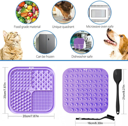 Licking Mat for Dogs & Cats 2 Pack, Slow Feeder Lick Pat, Anxiety Relief Dog Toys Feeding Mat for Butter Yogurt Peanut, Pets Supplies Bathing Grooming Training Calming Mat (Cyan&Purple)