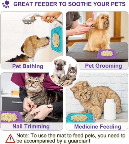 Licking Mat for Dogs & Cats 2 Pack, Slow Feeder Lick Pat, Anxiety Relief Dog Toys Feeding Mat for Butter Yogurt Peanut, Pets Supplies Bathing Grooming Training Calming Mat (Cyan&Purple)